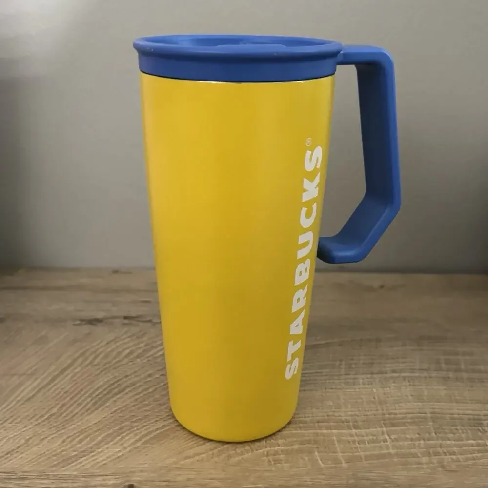 Starbucks Tumbler Korea 2022 SS Summer Yellow Chubby Handle 473ml 16 Oz Hot Cold